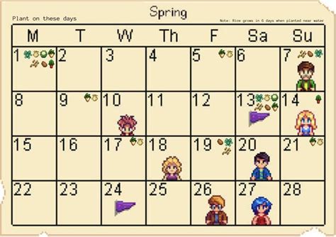 I made this calendar for Stardew Valley to help me know when I should ...