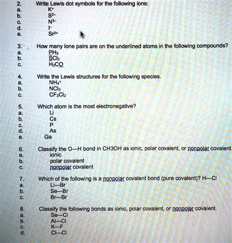 Solved Write Lewis Dot Symbols For The Following Ions 52 Nj A Srz How Many Lone Pairs Are On