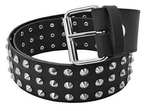 Studded Leather Belt With 3 Rows Of Cone Studs Real Leather Belt With