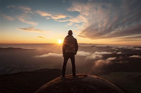 Premium Ai Image Person Looking Out Over Sunrise With The World In