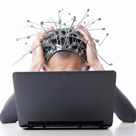 Premium AI Image | man sitting in front of laptop wires and pins ...