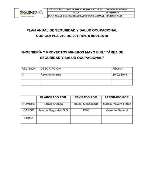 Plan Anual De Seguridad Y Salud Ocupacional Pdf Gestión De Recursos Humanos La Seguridad