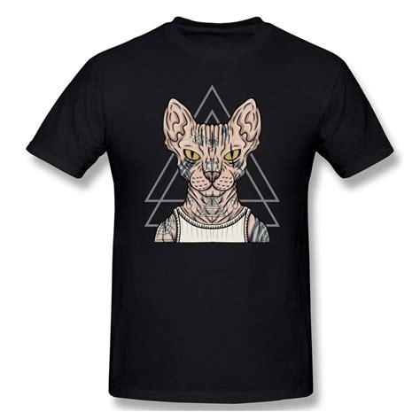 Sphynx Cat Tattoo T Shirt Harajuku Big Size Cotton Crewneck Short