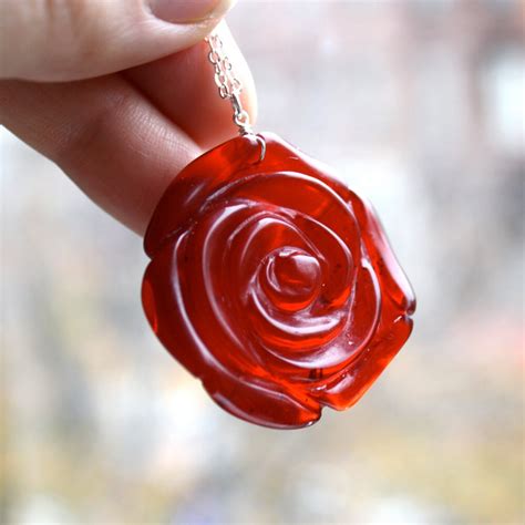 Red Rose Necklace Red Rose Pendant Necklace By Thepeachtree