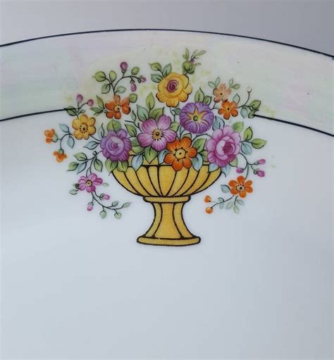 Art Deco Cake Plate Lustreware Rim Flower Basket Porcelain Inches