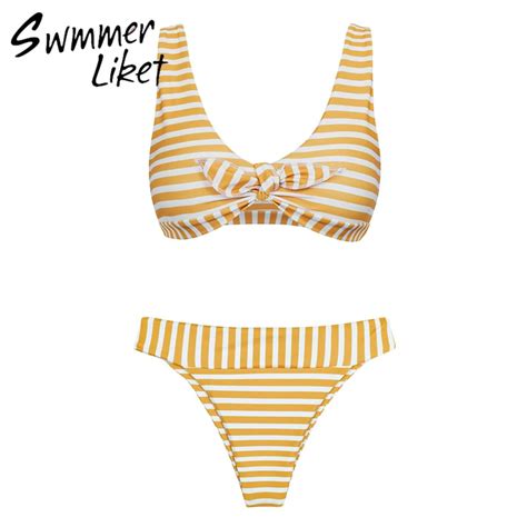FREE SHIPPING Sexy Striped Bikini Push Up High Cut Swimwear JKP971 Allkpop Shop
