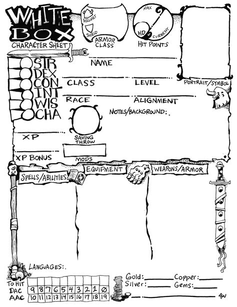 White Box Form Fillable Character Sheet Printable Forms Free Online