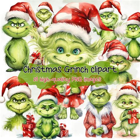 Christmas Grinch Clipart Cute Watercolor Christmas Clipart Scrapbooking Christmas Decoration