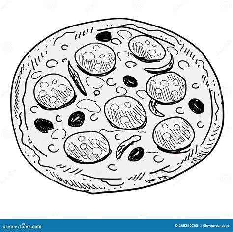 Pizza Salami Acuarela Pintura A Mano Ilustraci N De Esquema Stock De