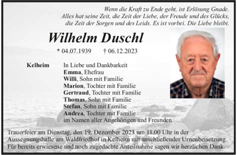 Traueranzeigen Von Wilhelm Duschl Mittelbayerische Trauer