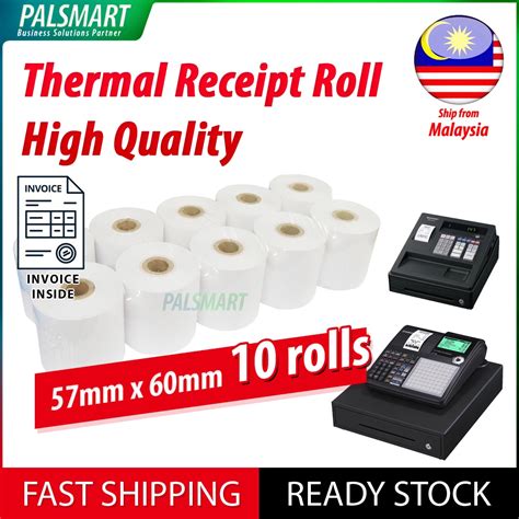 Thermal Paper Roll 57mm X 60mm 10 Rolls Kertas Cash Register Receipt