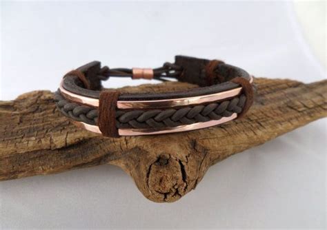 Braided Leather And Copper Bracelet Copper Bracelet Men Leather Bracelet Men 7th Anniversary