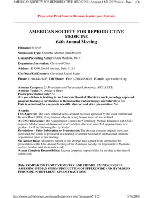 Fillable Online Clevelandclinic AMERICAN SOCIETY FOR REPRODUCTIVE