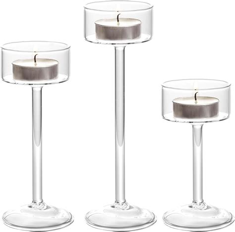 Glass Candle Holder For Tea Light 3pcs Clear Hurricane