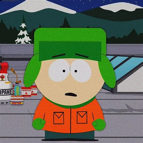 the south park character is wearing an orange jacket and green hat ...