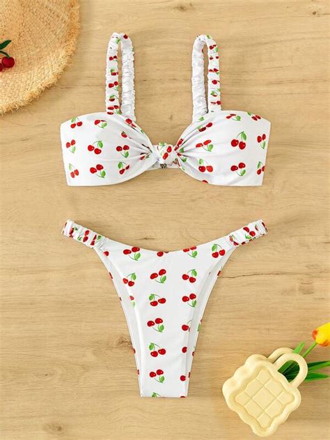 Shein Swim Mod Ba Ador Bikini Con Estampado De Cereza Con Nudo