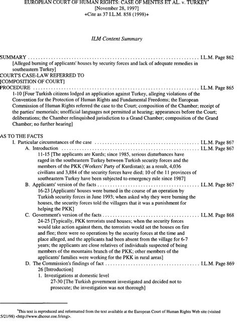 European Court Of Human Rights Case Of Mentes Et Al V Turkey International Legal Materials