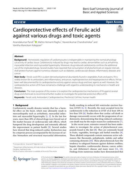 PDF Cardioprotective Effects Of Ferulic Acid Against Various Drugs