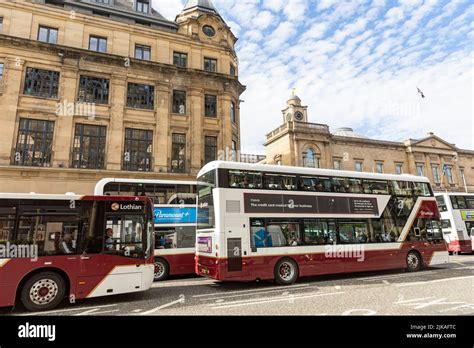 Lothian Double Decker Buses On Princes Street Edinburgh Summers Day