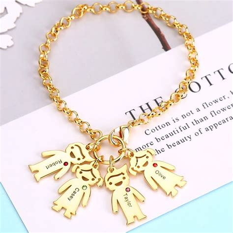 Custom Charms Kids Birthstones Engraved Name Bracelets With 1 6