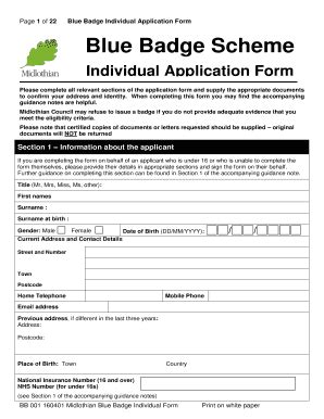 Fillable Online Blue Badge Individual Application Form Fax Email Print