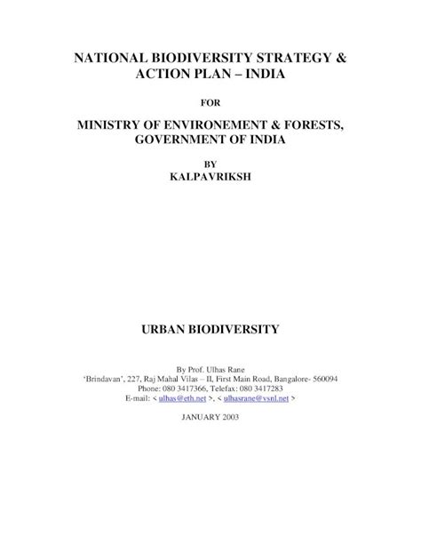 Pdf National Biodiversity Strategy And Action Plan India · National