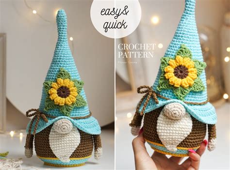 Crochet Patterns Flower Gnome Easter Gnome Sunflower Gnome Crochet