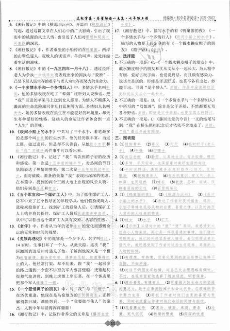 2021年初中达标学案名著解读一点通七年级上册人教版答案——青夏教育精英家教网——