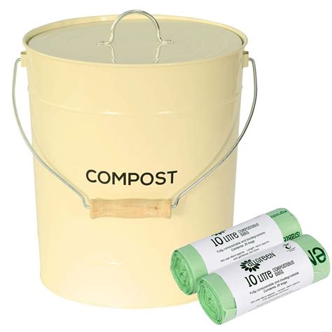 Extra Large Cream Metal Kitchen Compost Caddy 50x 10L All Green