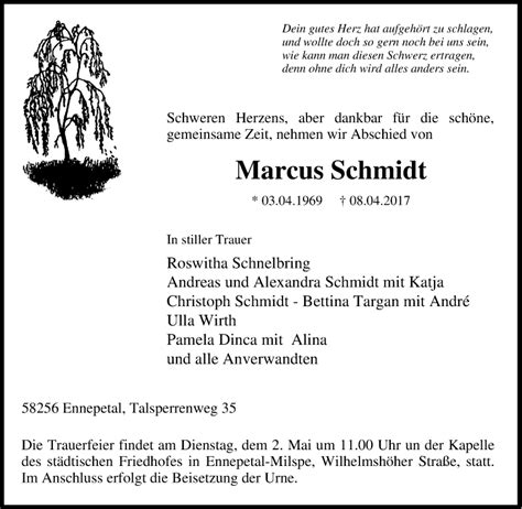 Traueranzeigen Von Marcus Schmidt Trauer In NRW De