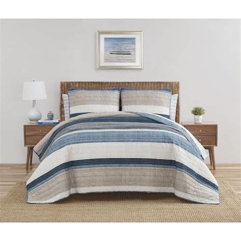 Nautica Ridgeport 3 Piece Blue Cotton King Quilt Set USHSA91191150