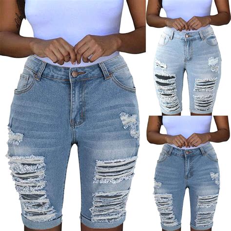 Damen Jeans ShortsFashion Pocket Solid Jeans Denim Hosen Weibliche