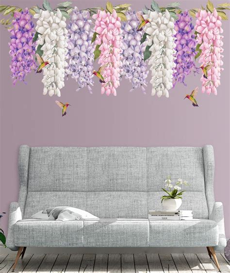 Wisteria Flowers Wall Decal Removable Wallpaper Floral Motif Etsy