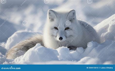 Arctic Fox in Snow Habitat, Winter Landscape Stock Illustration ...