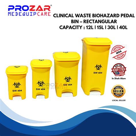 CLINICAL WASTE BIOHAZARD PEDAL BIN RECTANGULAR CAPACITY 12L 15L