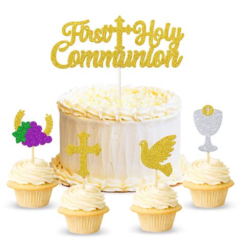 Buy Kitticcino 25 Pcs First Holy Communion Cake & Cupcake Toppers, First Communion Decorations ...