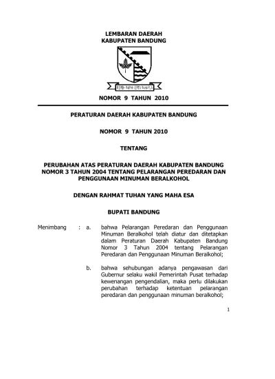 LEMBARAN DAERAH KABUPATEN BANDUNG NOMOR 9 TAHUN 2010 PERATURAN DAERAH