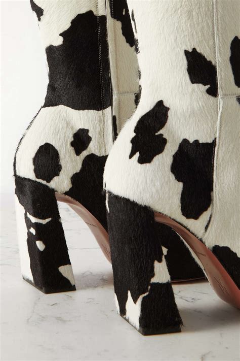 Amina Muaddi Marine Cow Print Pony Hair Knee Boots REVERSIBLE