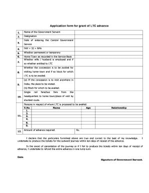 Fillable Online Application Form For Grant Of Ltc Advance The