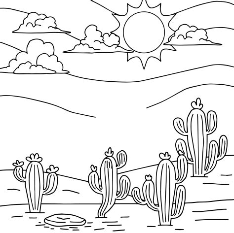 Design Vector Coloring Page Desert Landscape For Kid 10523299 Vector