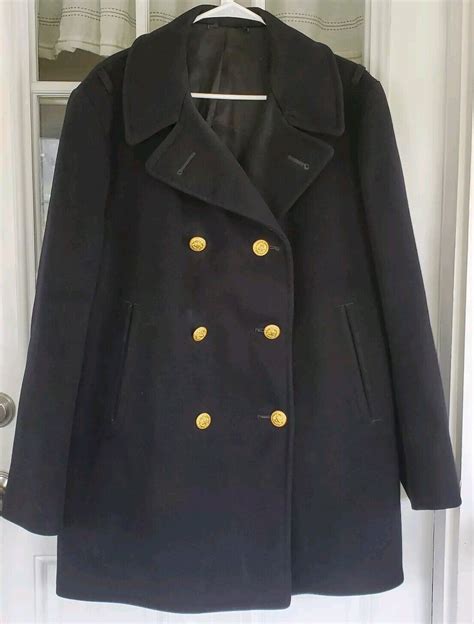 Vintage US Navy Military Black Enlisted Overcoat Pea Gem