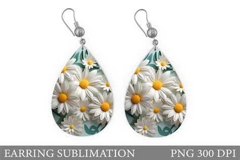 D Daisies Teardrop Earring Sublimation Graphic By Shishkovaiv