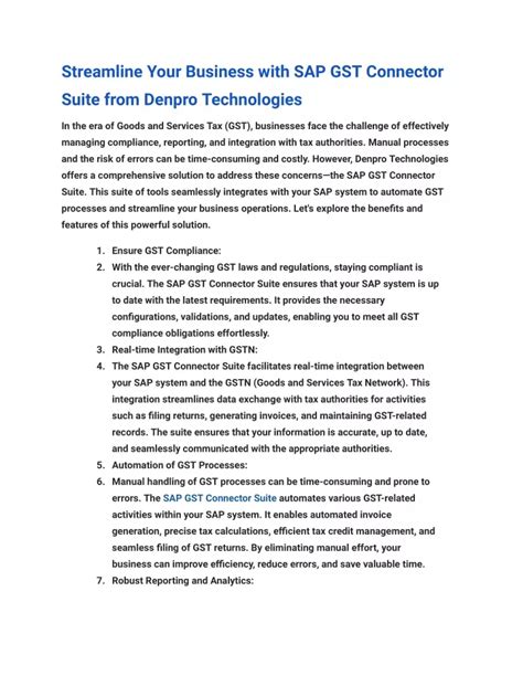 Ppt Streamline Your Business With Sap Gst Connector Suite From Denpro Technologies Powerpoint