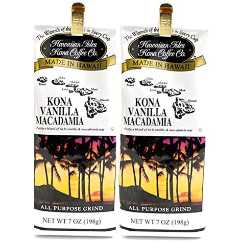 Hawaiian Isles Kona Coffee Vanilla Macadamia Nut 7Oz X2 Hawaiian