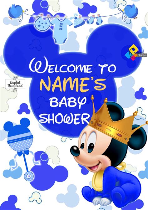 Printable Mickey Mouse Royal Blue Baby Shower Welcome Board Etsy