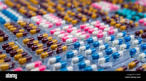 Selective Focus On Colorful Antibiotic Capsule Pills In Blister Pack