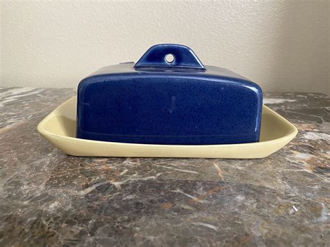 Denby England ~cottage Blue~ Butter Dish Navy Blue Yellow Ebay