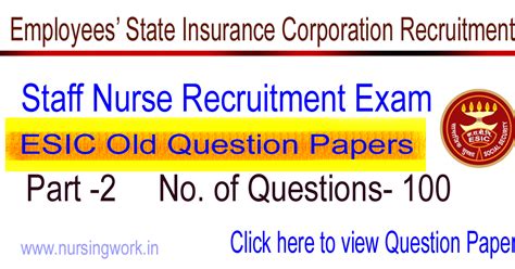 Esic Staff Nurse Exam Question Paper Q No 51 To 100 Questions