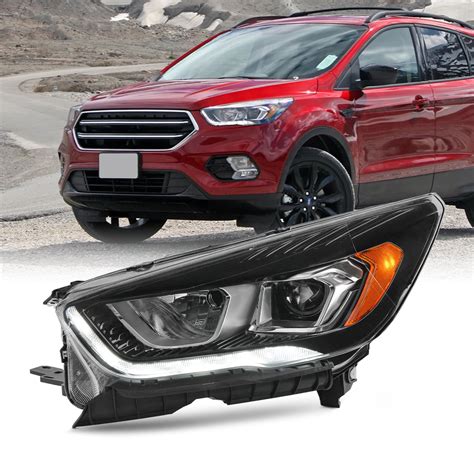 AKKON Fits 2017 2019 Ford Escape Halogen Type Projector Black Bezel