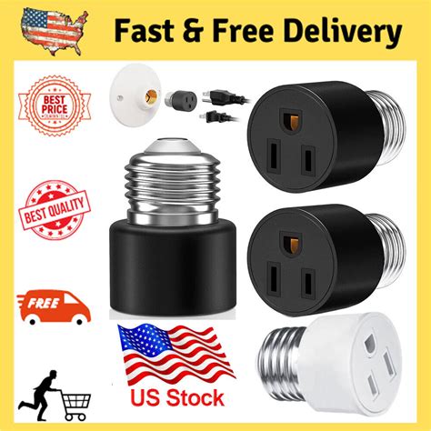 2 Pack E26 E27 Light Socket To Plug Adapter 2 3 Prong Light Bulb Outlet